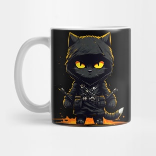 Ninja Cat Strikes: Black & Yellow Cartoon Art Fury! Mug